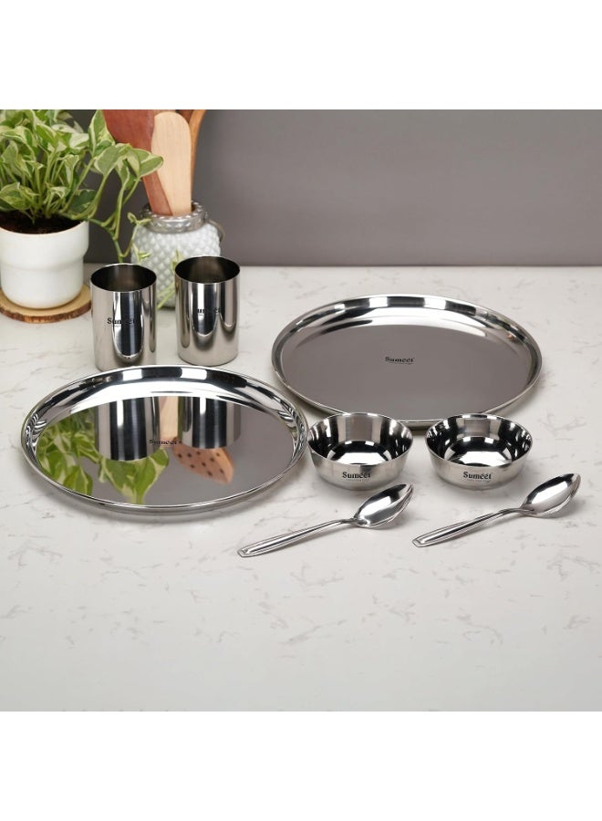 Sumeet Stainless Steel Heavy Gauge Mirror Finish Solid Dinner Set Of 8 Pcs (2 Plate, 2 Bowl/Wati, 2 Glass, 2 Spoon), Silver - Image 5